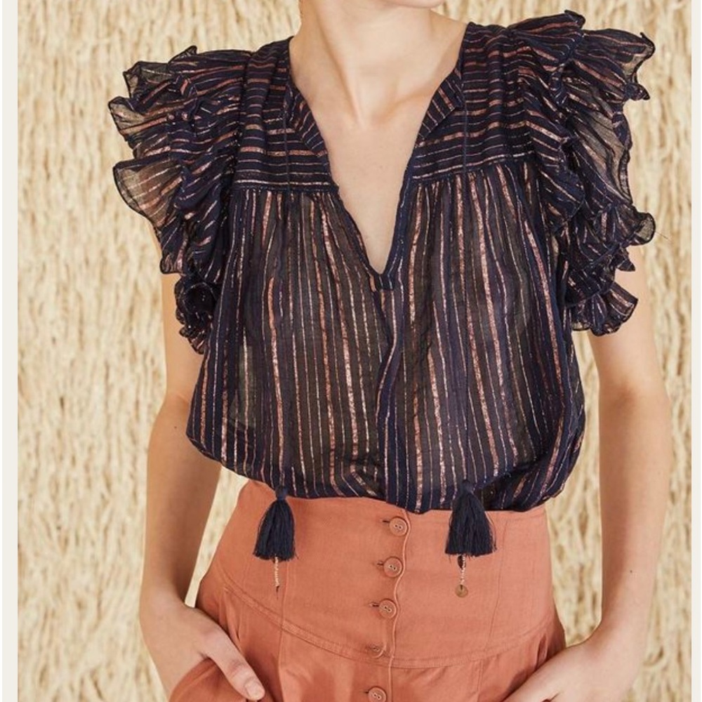 Ulla Johnson Striped Blouse in Navy and Bronze